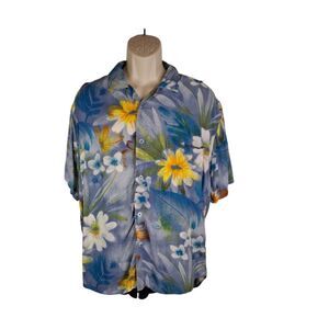 Jam's World Mens Button Down Shirt Moon Daisy Size L Blue, Yellow, White Flowers